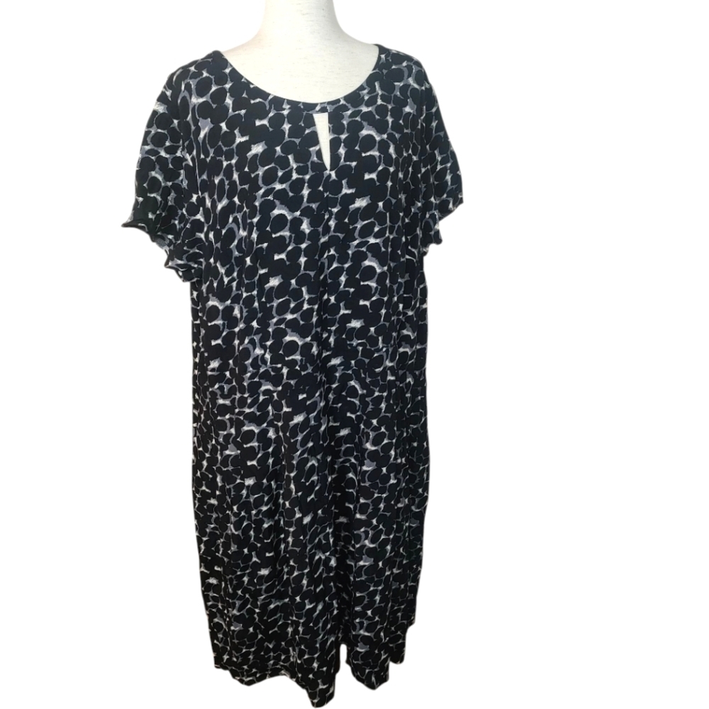 Talbots Dress Womens Size 22W Black Abstract Midi Dress Office Career Wear